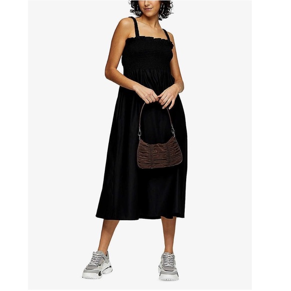 Topshop Shirred/Smocked Cotton Poplin Midi black Dress XS (size US 0-2) - Picture 3 of 10